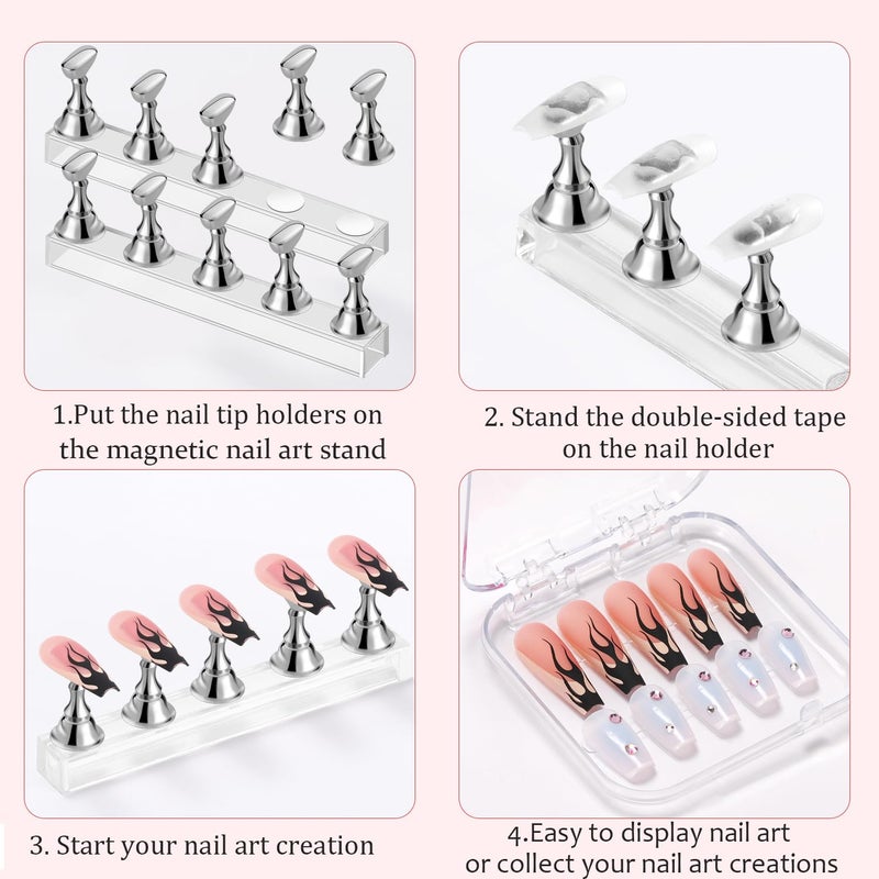 Etercycle Nail Stand Acrylic Nail Art Display Stand Practice Nail Holder for Painting Nails Magnetic Practice Stands with Double-sided Tape For DIY Salon Supplies (Silver) - Image 3